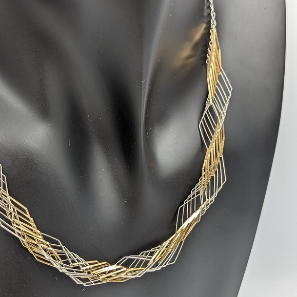 10K Yellow Gold 925 Sterling Silver Modernist Wire Abstract Necklace - Picture 2 of 11